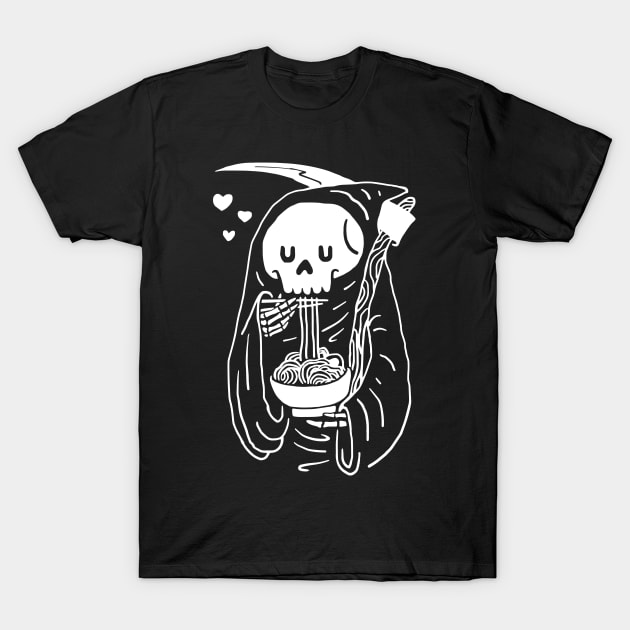 Cute grim reaper eating delicious Ramen noodles T-Shirt by BlindVibes